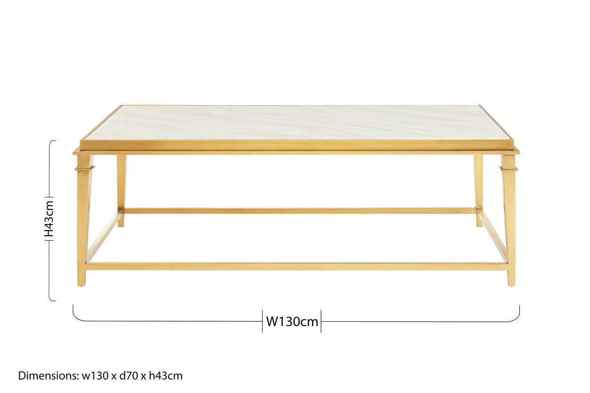Alvaro White Marble Coffee Table with Gold Finish Frame