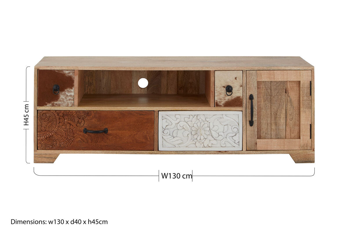 Marwar Mango Wood and Hair on Leather Media Unit