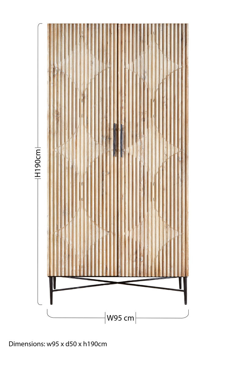 Kyra Grey Wash Elm Wood Carved Wardrobe