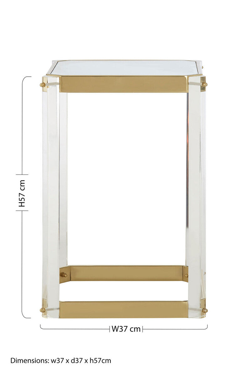 Miley Gold Finish and Acrylic Side Table with Mirrored Top