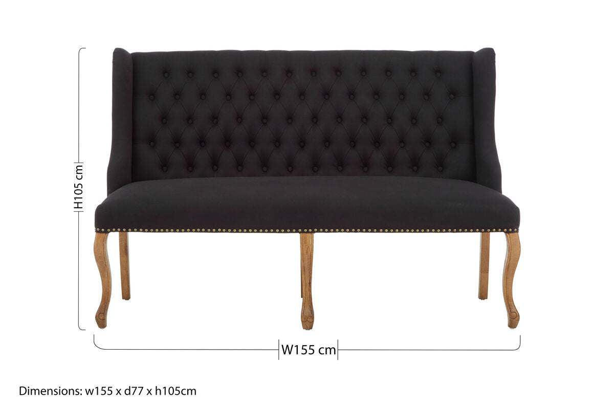 Harrison Black Fabric Button Tufted 2 Seater Bench Sofa