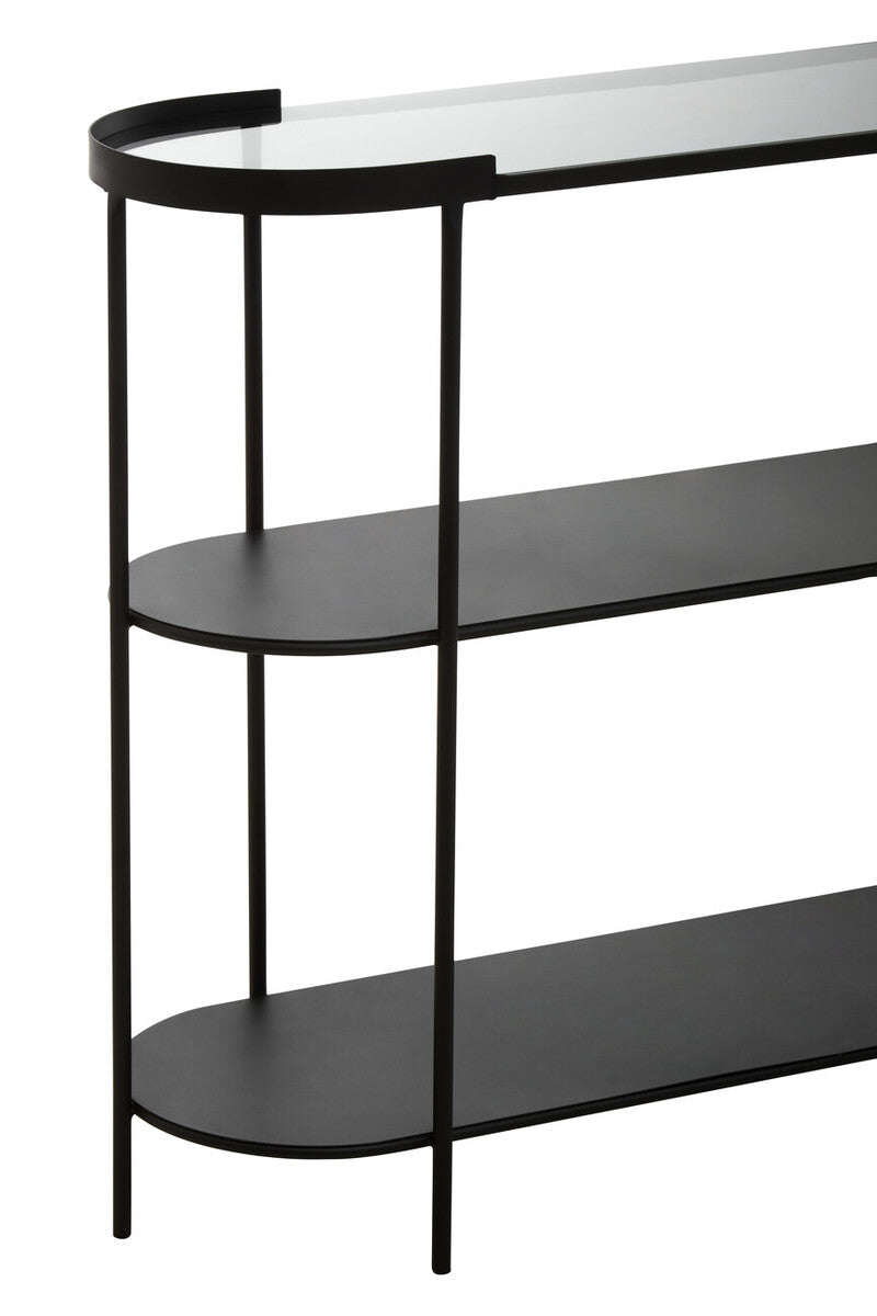 Trento Grey Glass and Black Metal 3 Tier Console Table