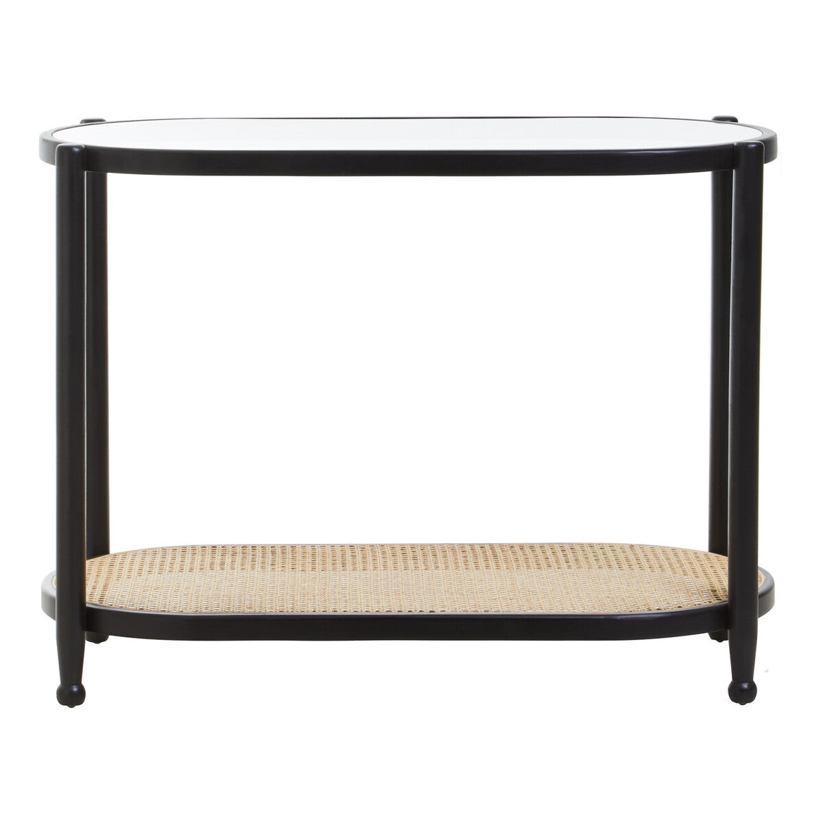 Cebu Black Wood and Natural Rattan 2 Tier Console Table