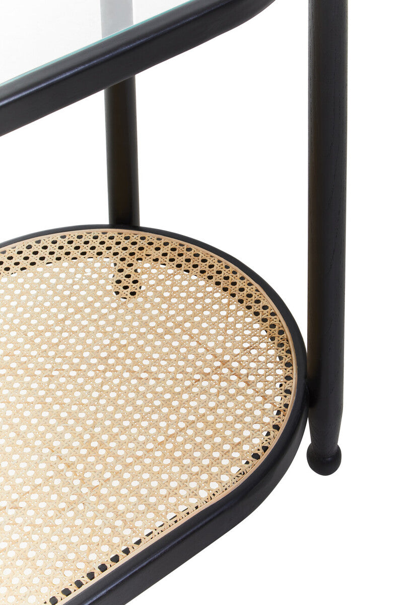 Cebu Black Wood and Natural Rattan 2 Tier Console Table