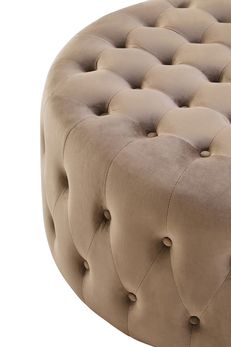 Haley Mink Velvet Large Round Tufted Footstool