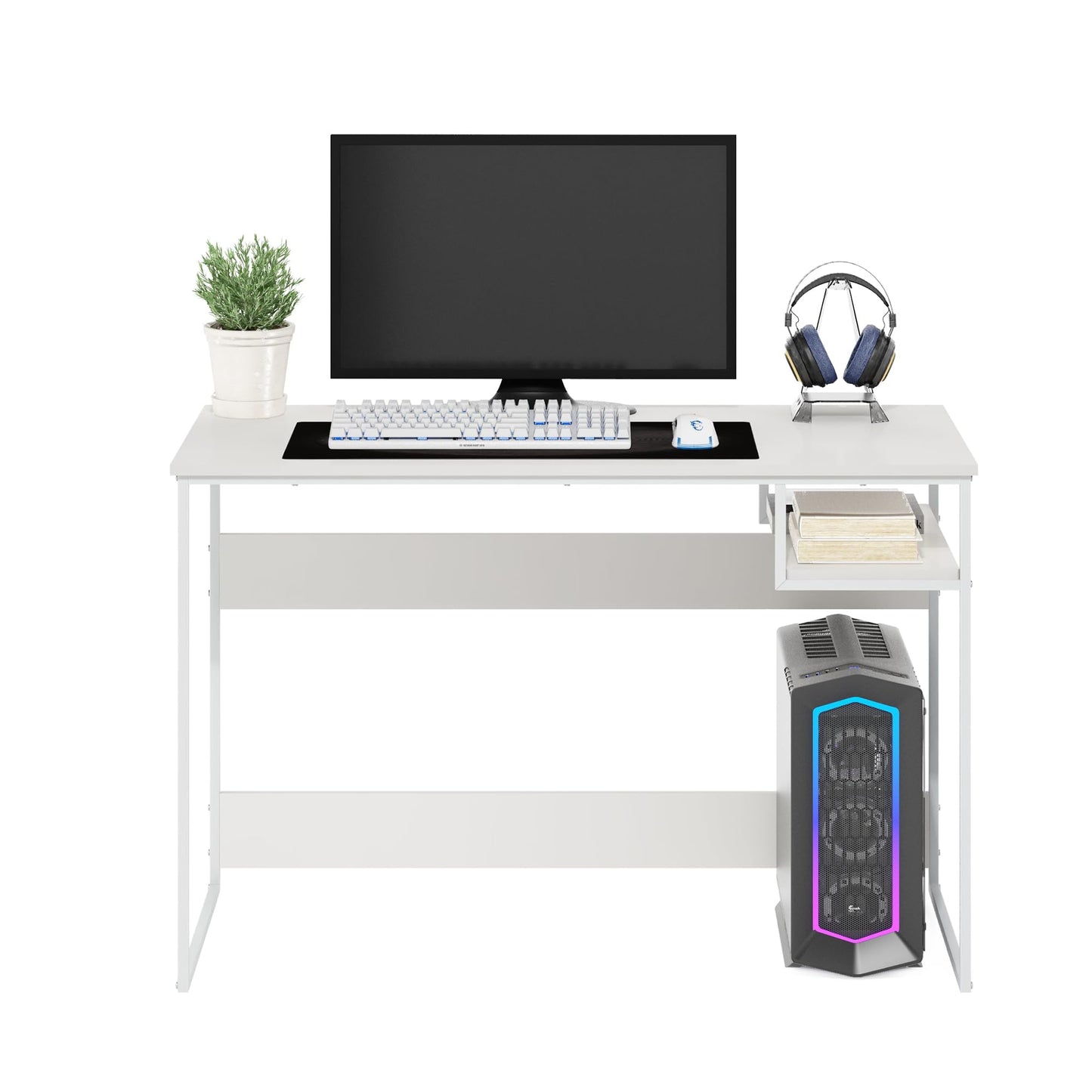 Furinno Moretti Modern Lifestyle Study Desk, 45, Solid White/White