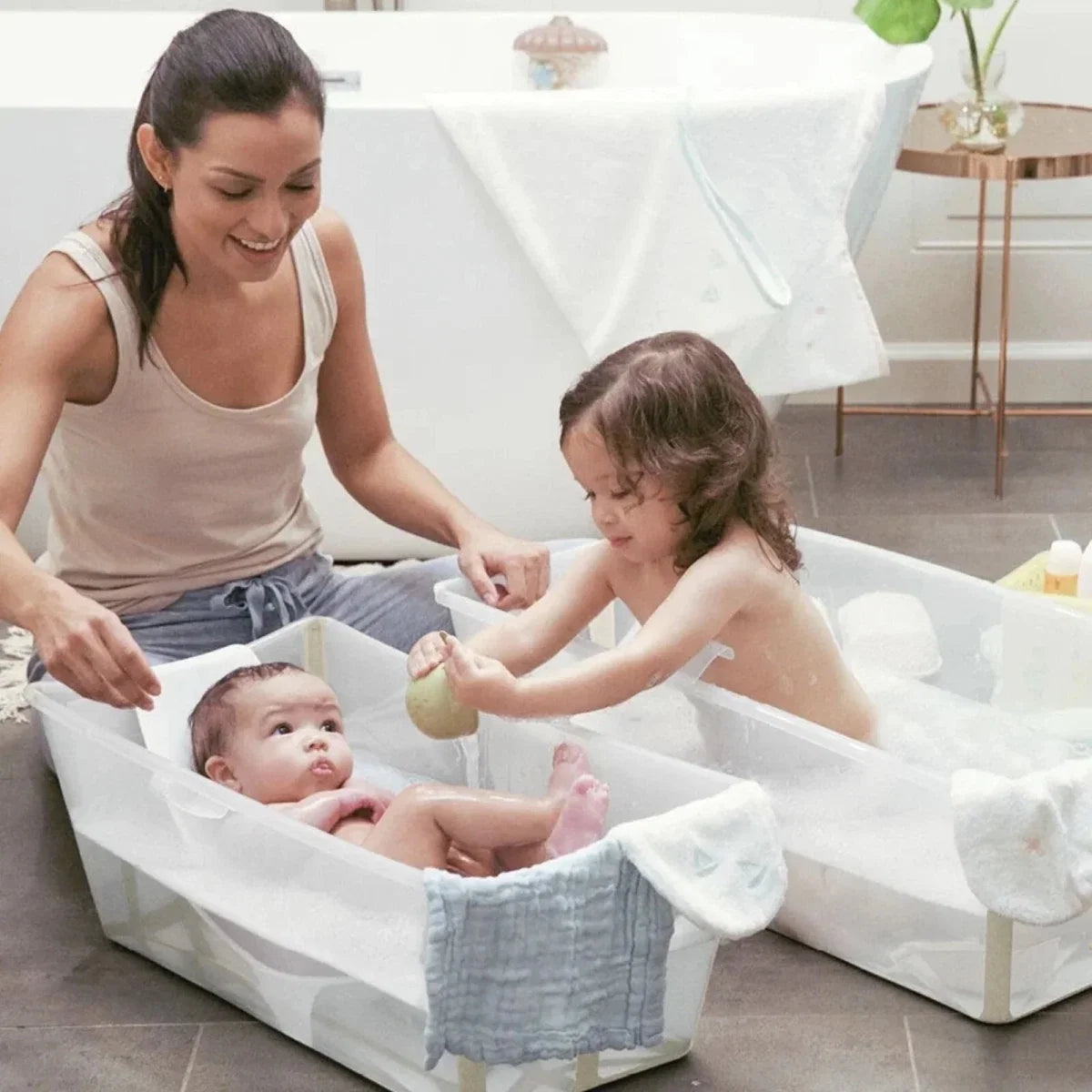 Stokke Flexi Bath X-Large Bath & Flexi Newborn Support Bundle - Sandy Beige