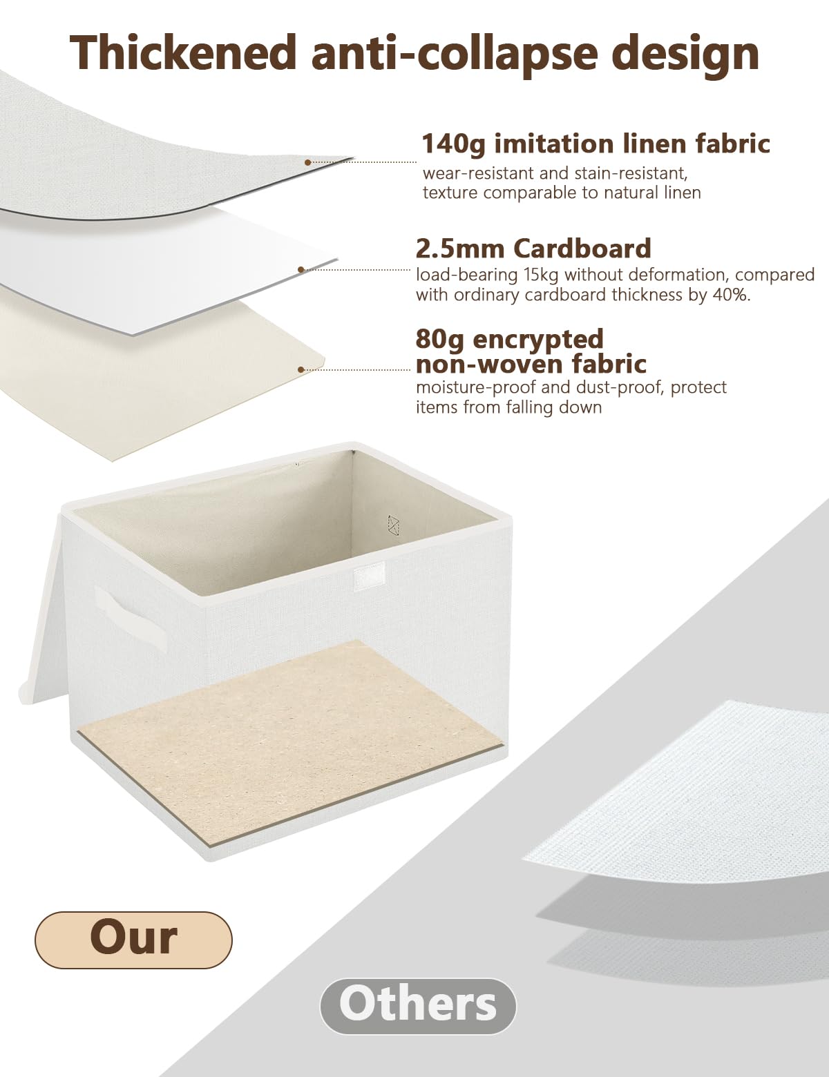 Bagnizer Small Collapsible Storage Boxes with Lids & Handles 3PCS