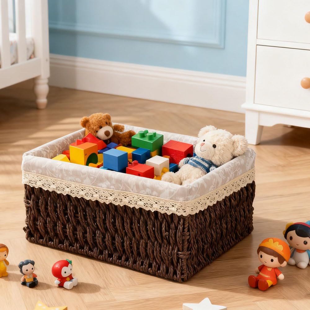 wocpvm 3 Pcs Paper Rope Storage Baskets,Small Baskets