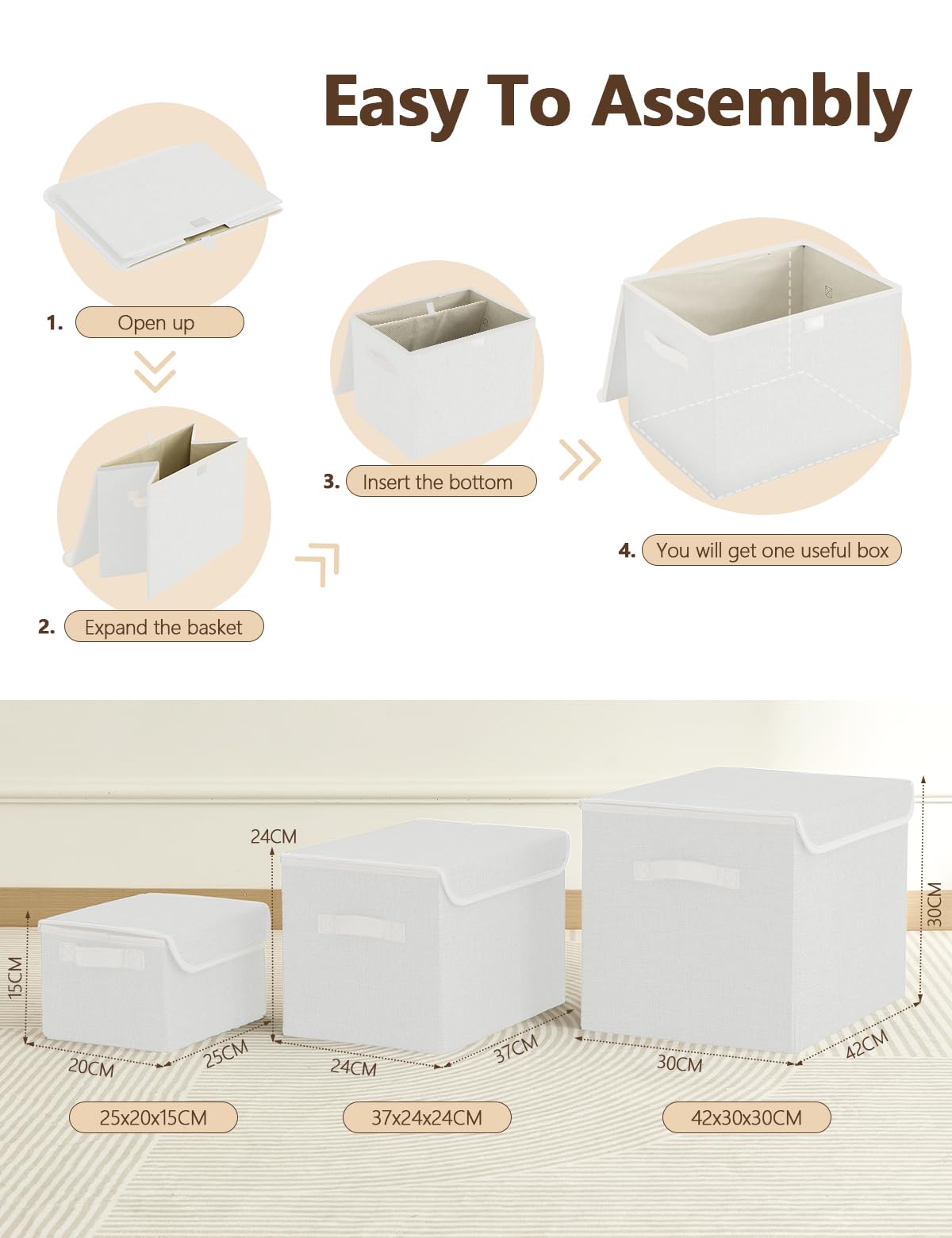 Bagnizer Small Collapsible Storage Boxes with Lids & Handles 3PCS
