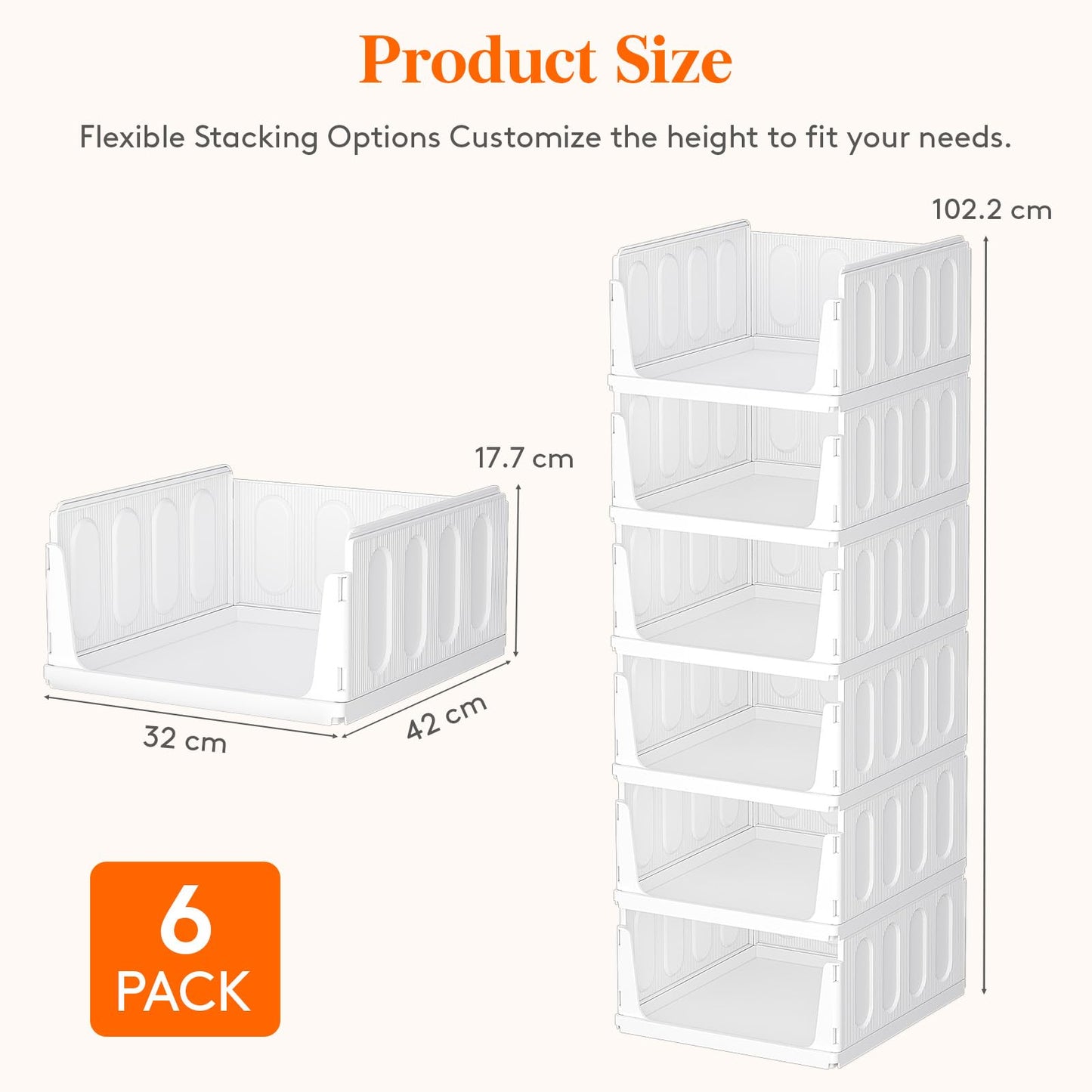 Lifewit 6 Pack Wardrobe Storage Organiser Stackable Hat Boxes 42 cm Depth