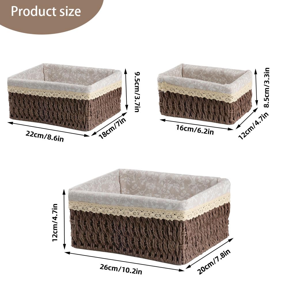 wocpvm 3 Pcs Paper Rope Storage Baskets,Small Baskets