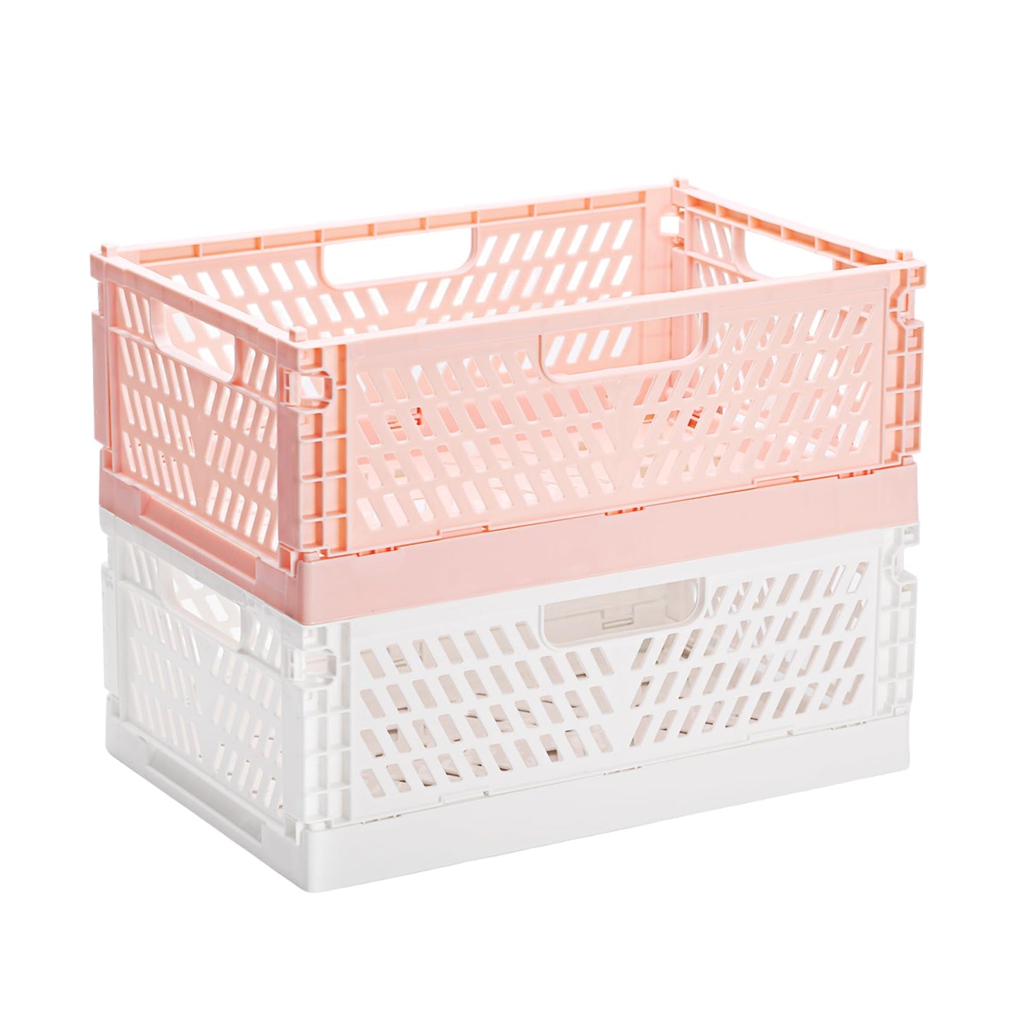 PIANKEKE 2 Pcs Collapsible Storage Box, Plastic Stackable Folding Storage CratesStorage Baskets