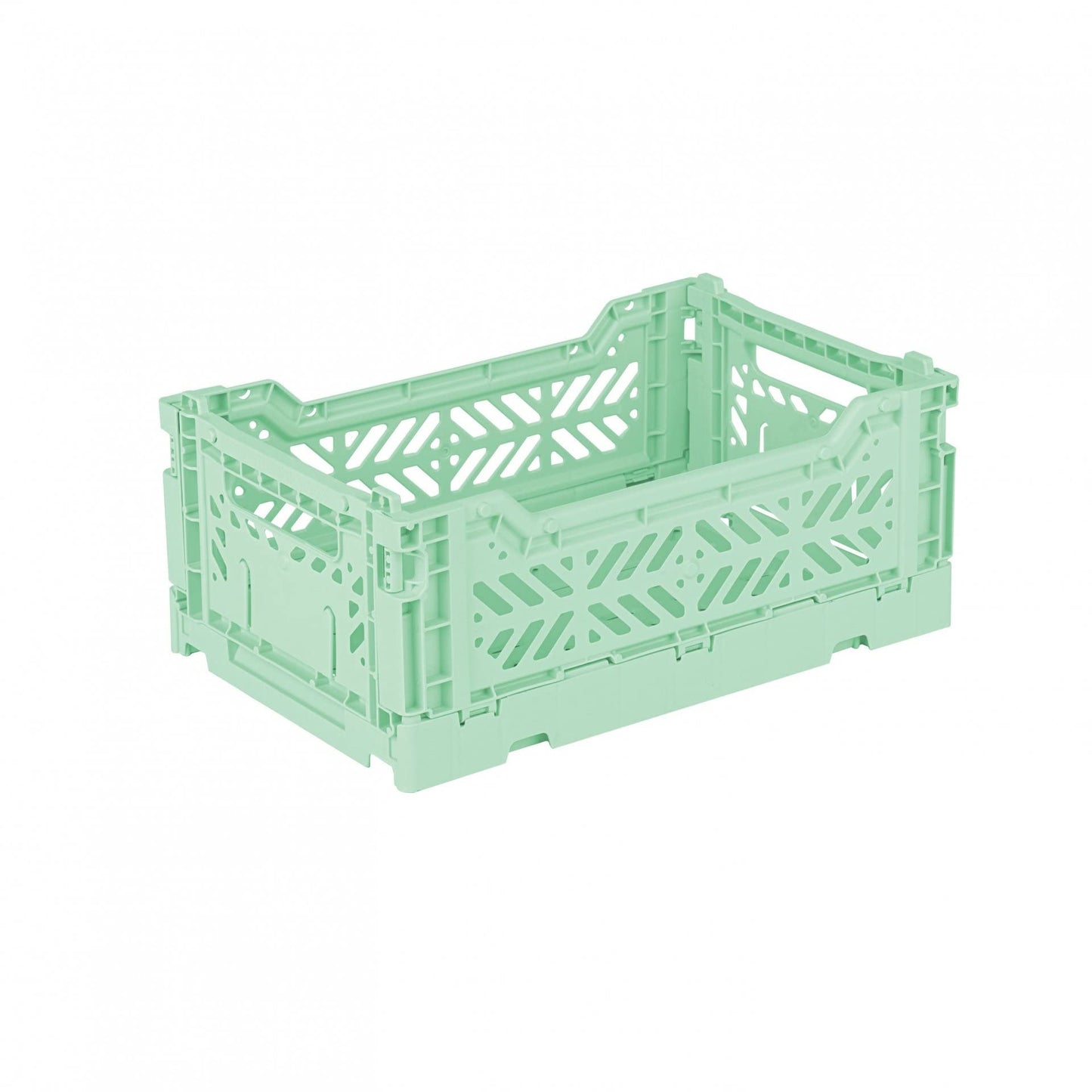 AYKASA Folding Crate, Sturdy Folding Box, Plastic, Stackable, Warm Mint, Mini (27 x 17 x 11 cm)