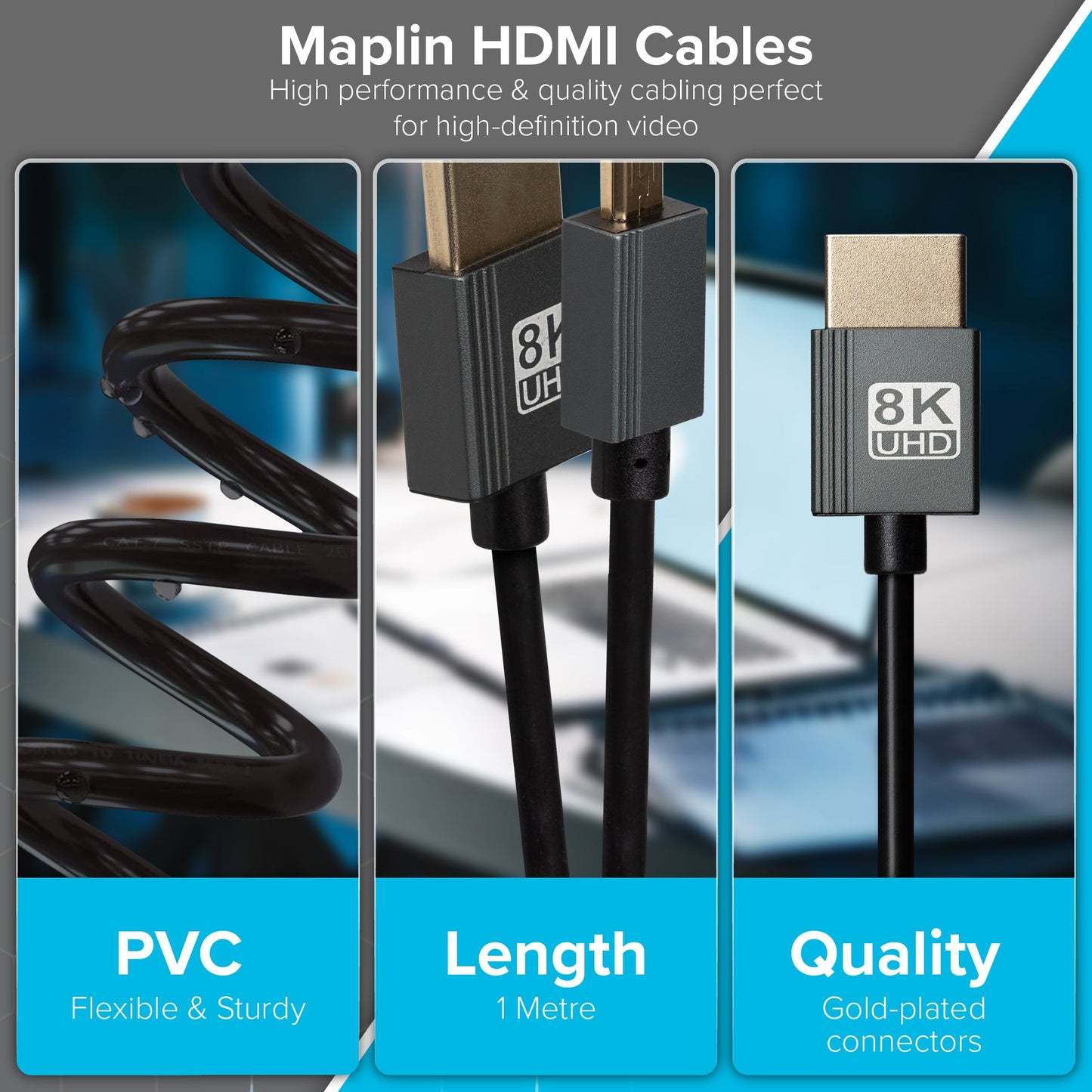 Maplin HDMI to Micro HDMI 8K Ultra HD Coiled Cable - Black, 1m