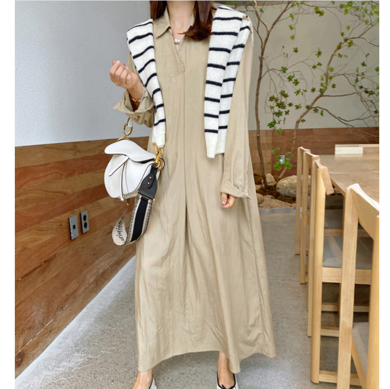 New Solid-color Turn-down CollarCotton-linen Long-sleeve