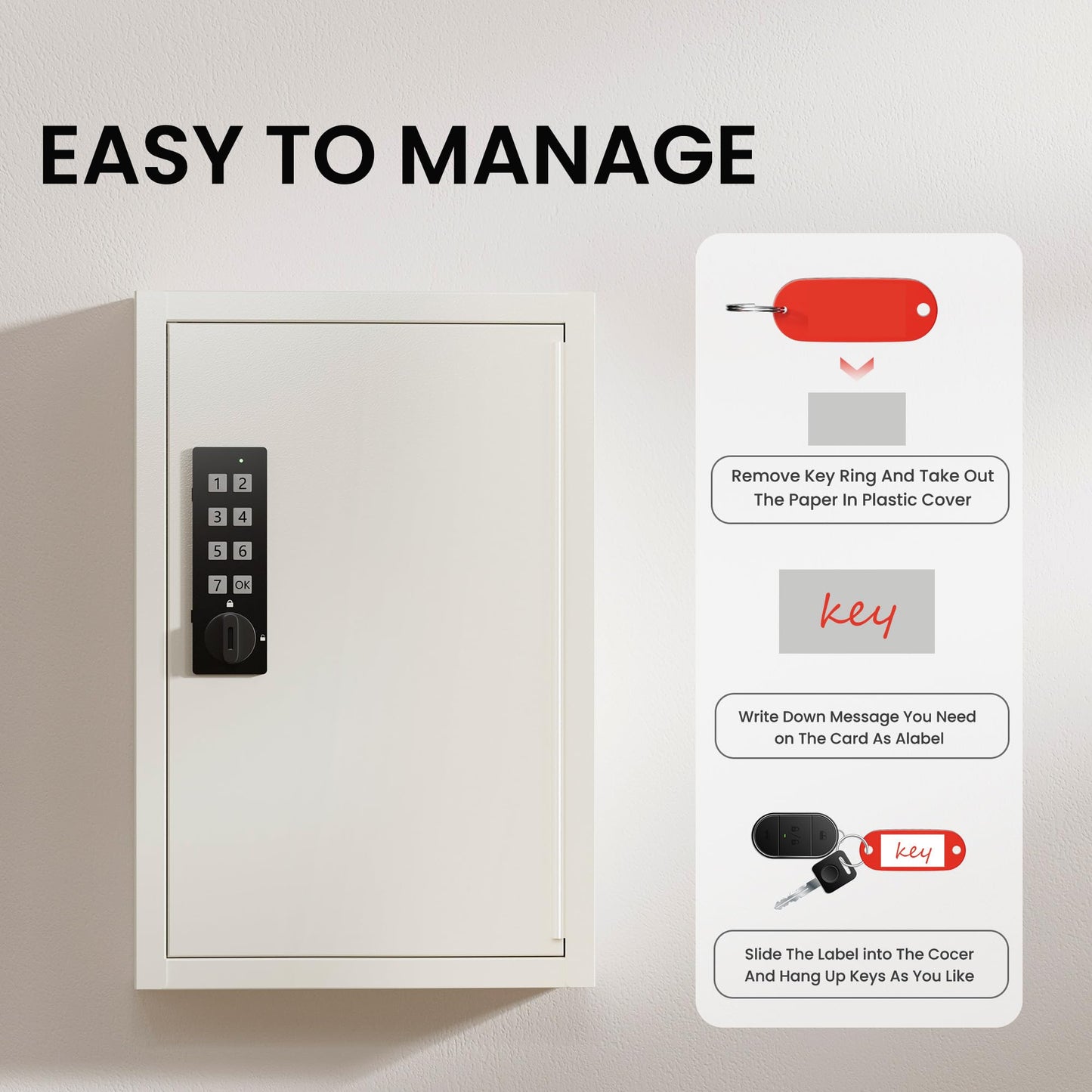 Grimtron Electronic 40 Key Safe Wall Mounted, Beige Key Lock Box With Code