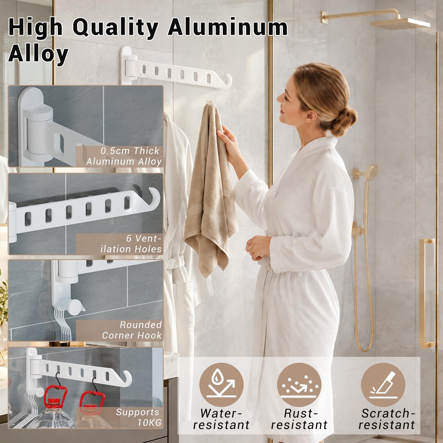 JOOM Wall Mounted Drying Rack, Foldable 180° Rotating Clothes Airer,White