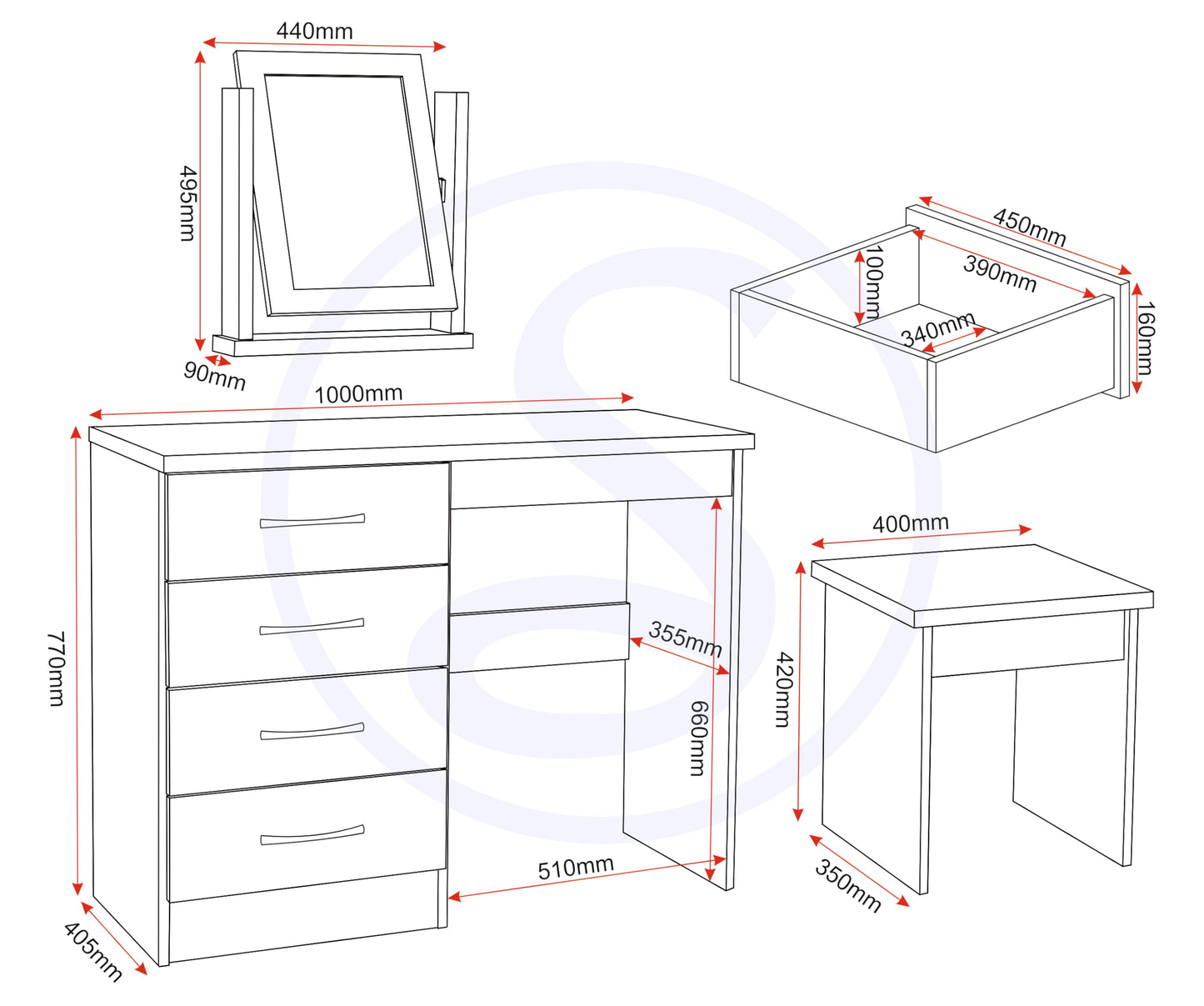 Seconique Nevada Dressing Table Set in Sonoma Oak Effect
