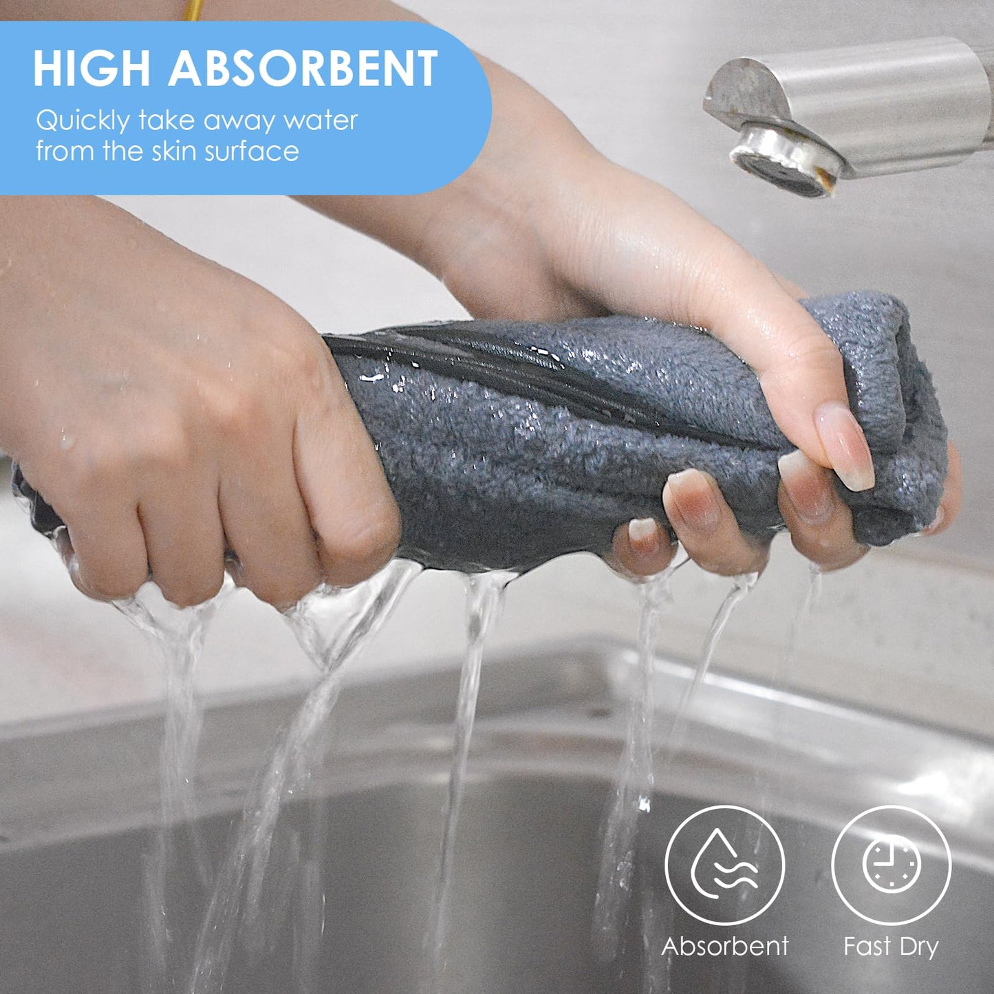 VIVOTE Microfiber Hand Towel Quick Dry Hand Towels with Hanging Loop Gray