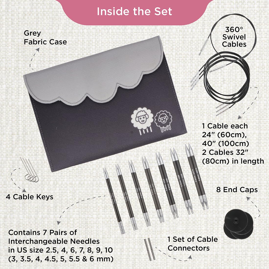 KnitPro - KnitPro Karbonz Interchangeable Deluxe Knitting Needle Set - 1 Set