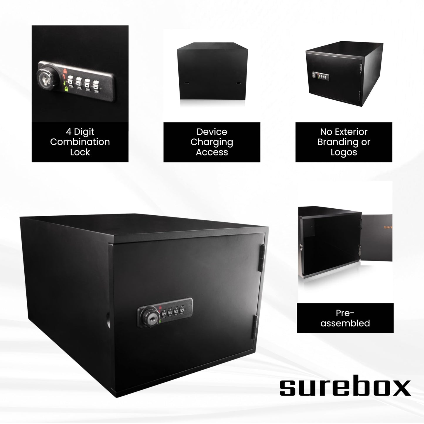 surebox Bamboo Lockable Box - 4-Digit Combination Lock & Charging Access
