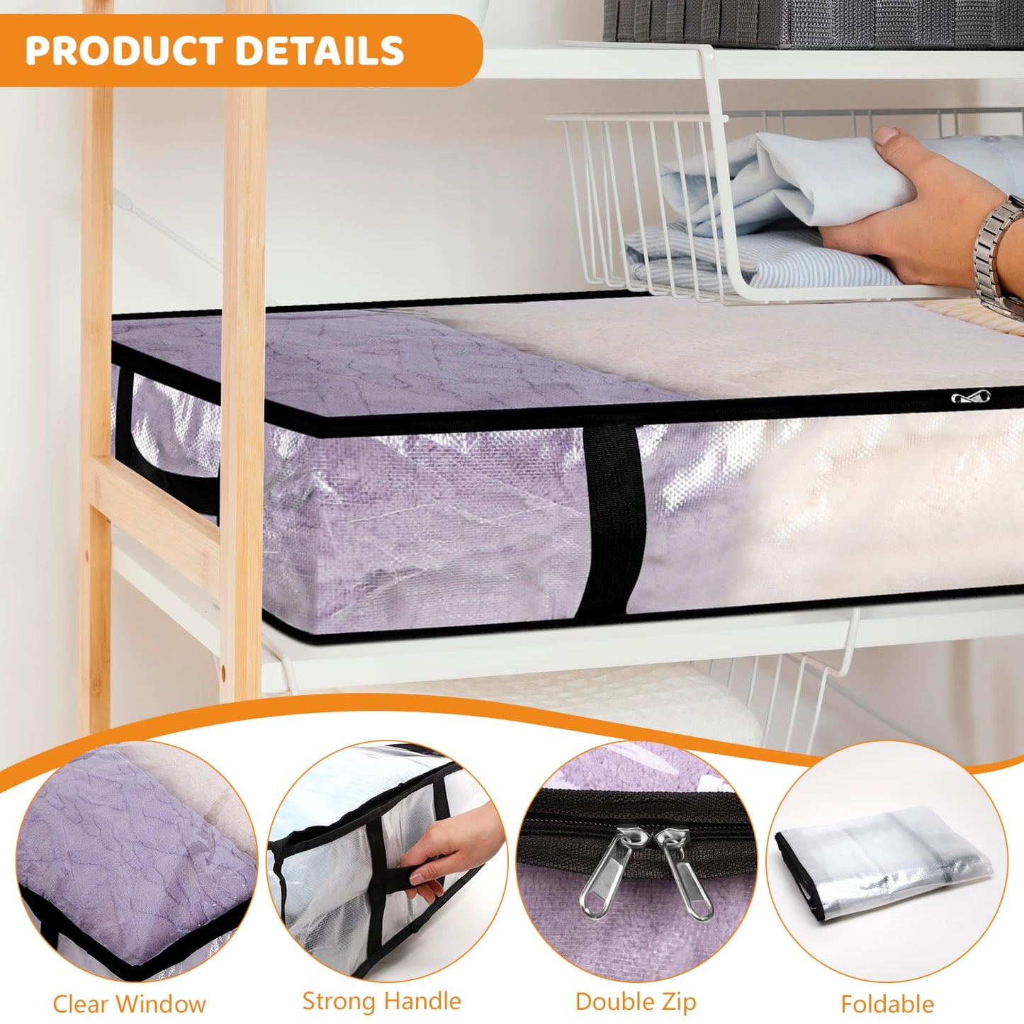 4 Pack 90L Under Bed Storage Bags Foldable UnderBed Storage Box, Clear PP