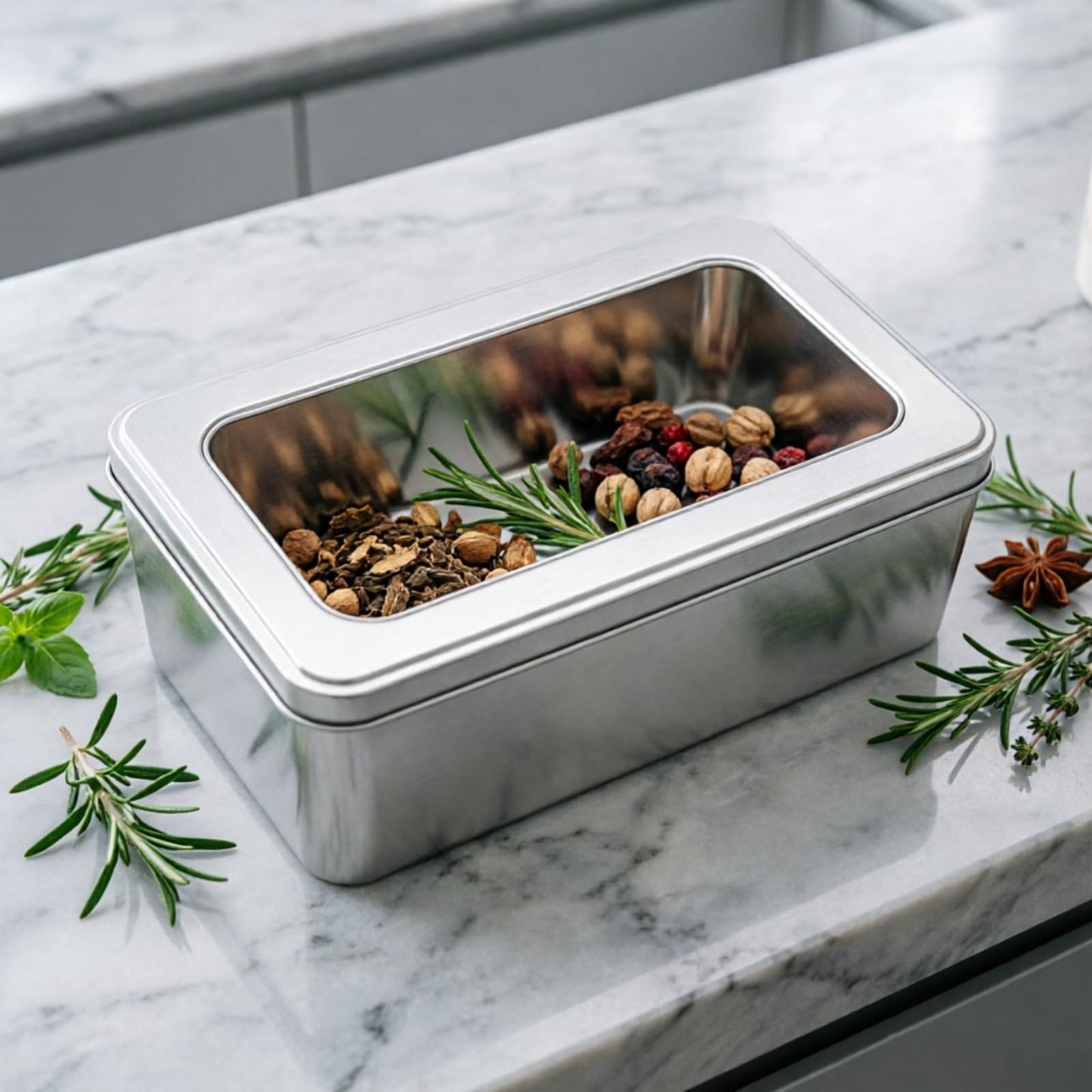 Goodma 2Pcs Rectangle Metal Tins with Window Lids, Silver