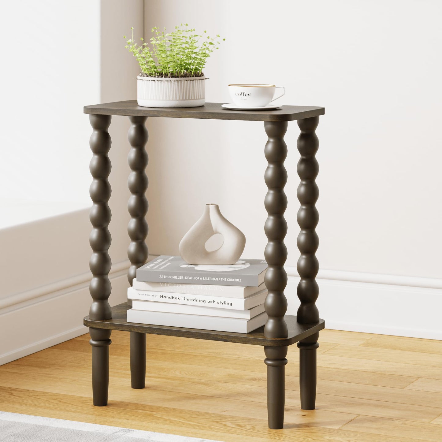 JERX 2-Tier Narrow Side Table Small End Table Walnut Brown