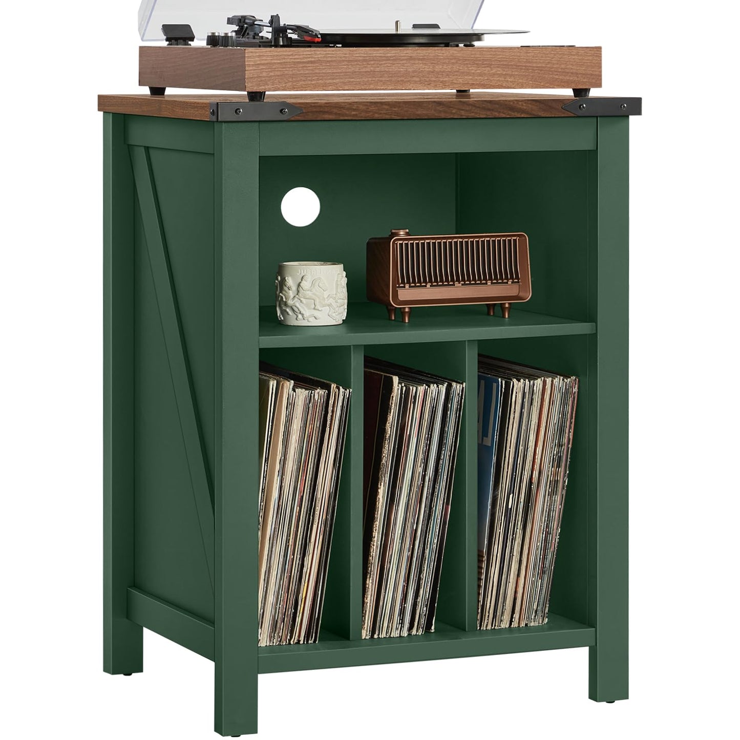 LELELINKY Record Player Stand with Vinyl Record Storage, Green