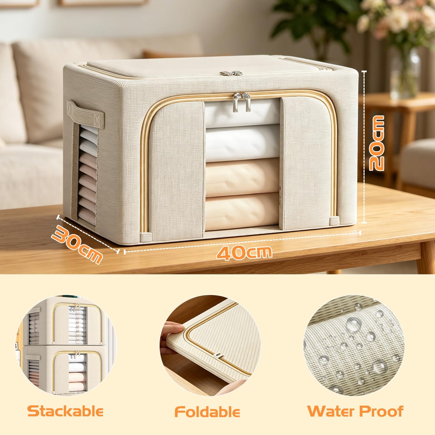 Storage Boxs Organiser,24L Clothes Storage Boxes With Double Opening Zip