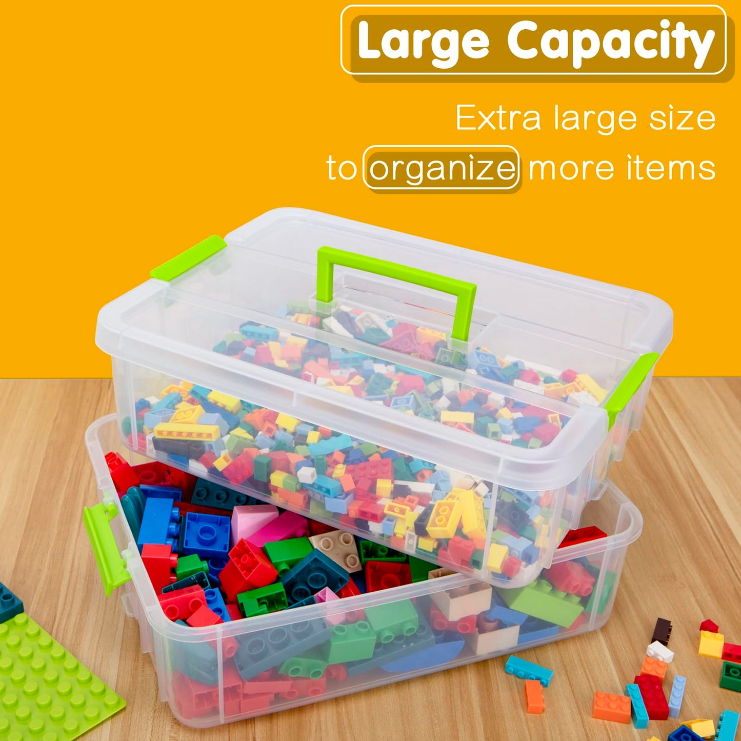 Creahaus 2 Layer Plastic Storage Containers with Lids, Multipurpose Clear Stack & Carry Box