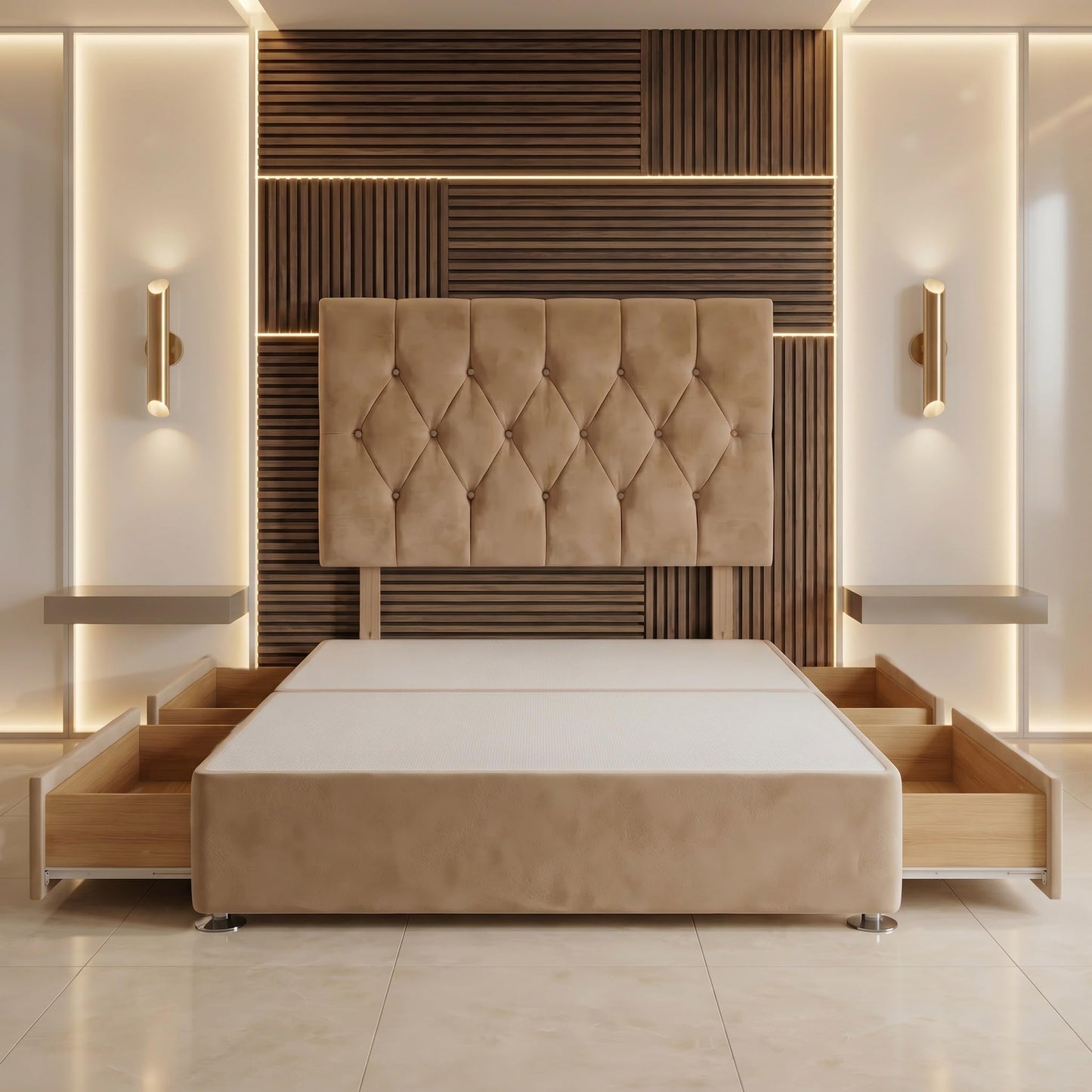 Bed Centre Ziggy Plush Single Divan Base 30" Headboard, Beige, 0 Draw