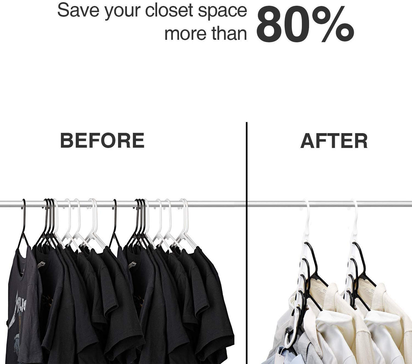 HOUSE DAY Space Saving Hangers 10 Pack, White Magic Hanger Hooks