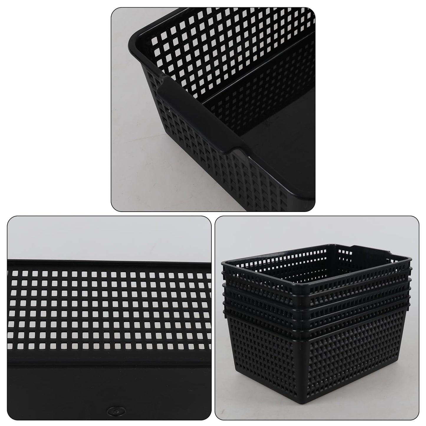 Kiddream 6-pack Large Storage Baskets, Plastic Organizing Basket Bins (Black)