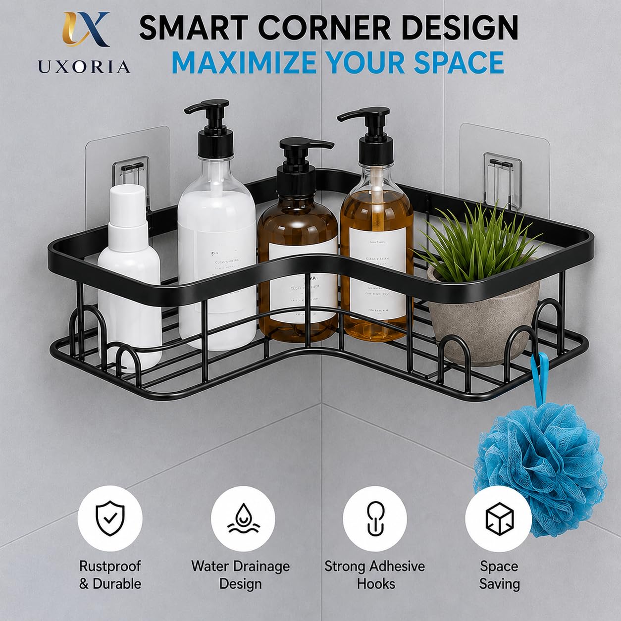 Corner Shower Caddy, 2 Pack Rustproof Shower Storage Organizer, Durable Bathroom Shelf with Spacious Capacity