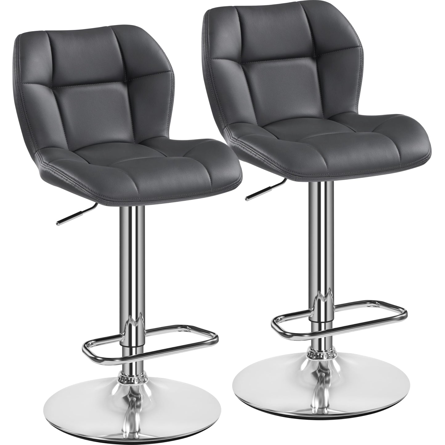 Yaheetech Set of 2 Adjustable Swivel Bar Stools w/Backrest, Grey