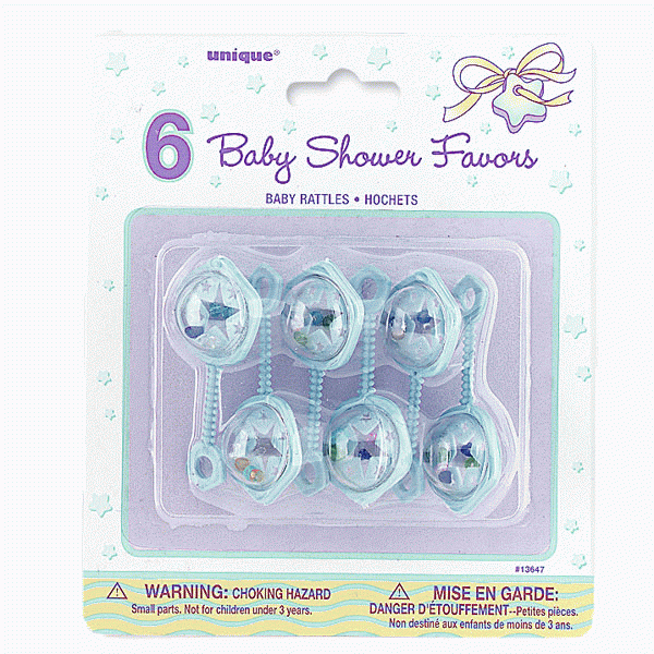 Blue Baby Rattle 2.5'' Favours Baby Shower decorations pk6