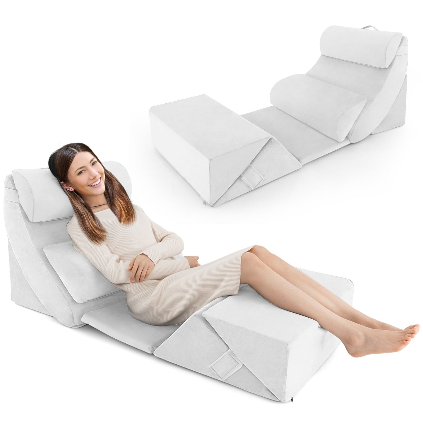 7 PCS Adjustable Support Pillow Set Bed Wedge Pillows with Memory Foam-Grey