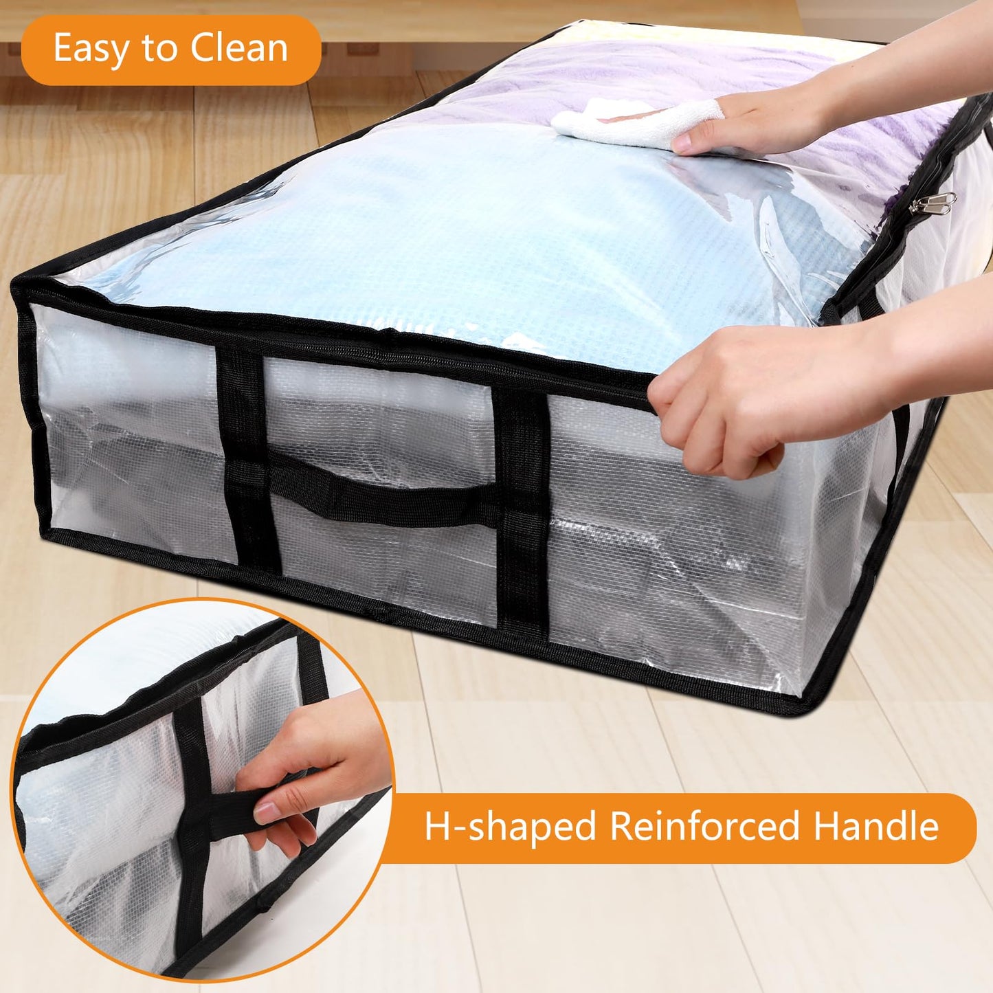4 Pack 90L Under Bed Storage Bags Foldable UnderBed Storage Box, Clear PP