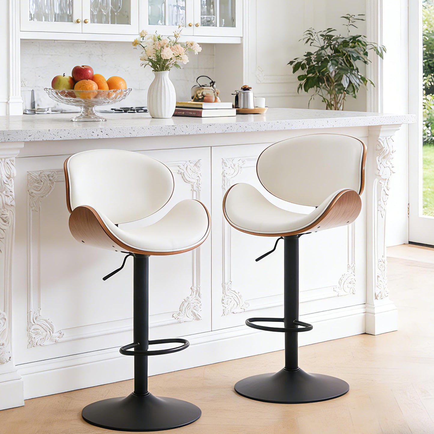 Kidol&Shellder Single Bar Stools, Bentwood Kitchen Stools, White