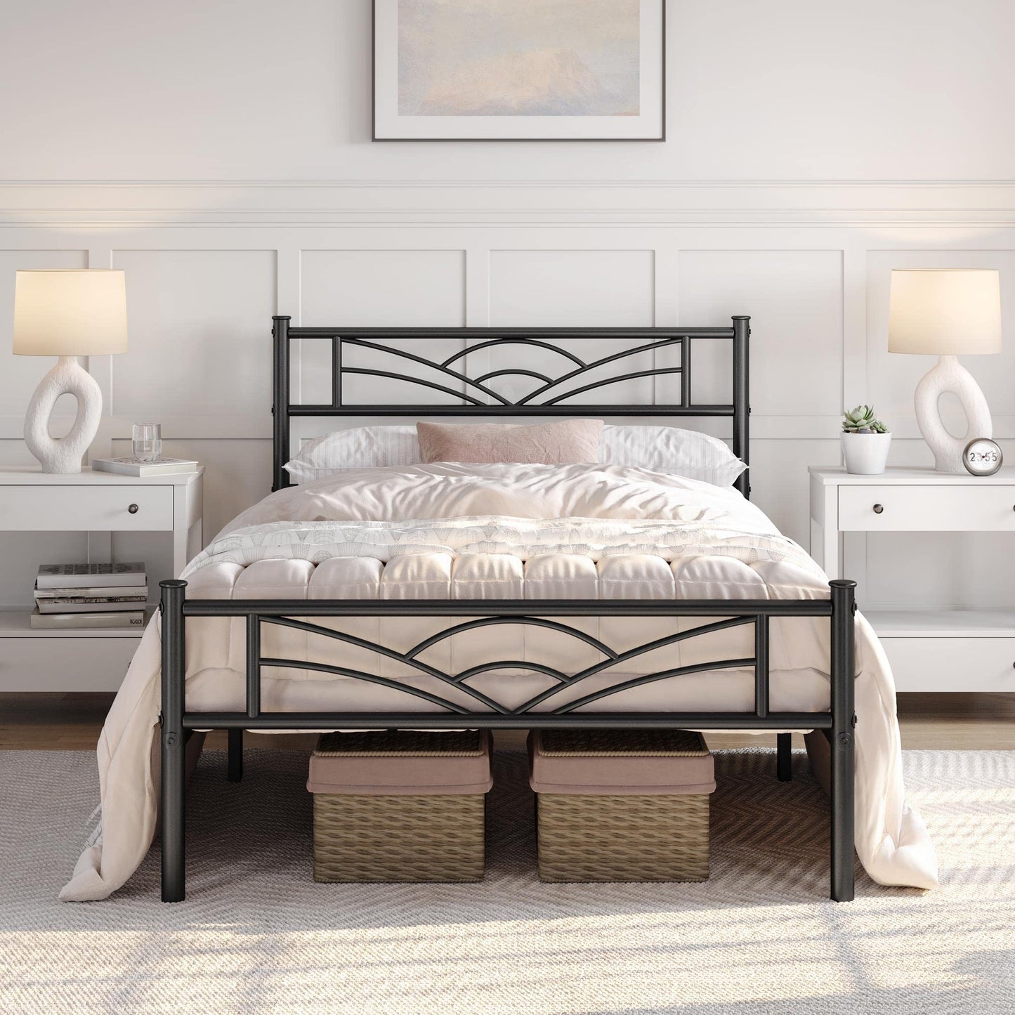 Yaheetech 3ft Single Metal Bed Frame with Cloud-inspired Design, Black