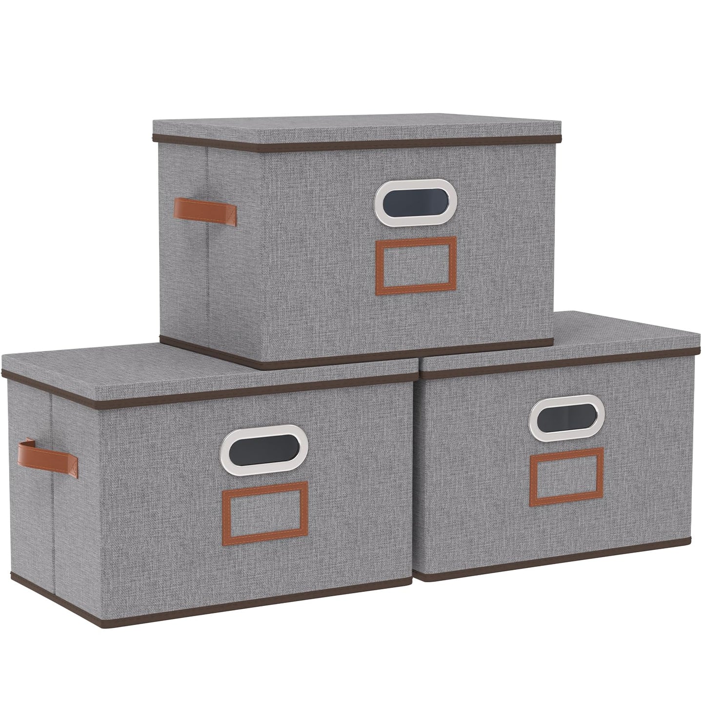 OUTBROS Collapsible Storage Boxes, Lidded Baskets, 45x30x30cm, Grey, 3 Set