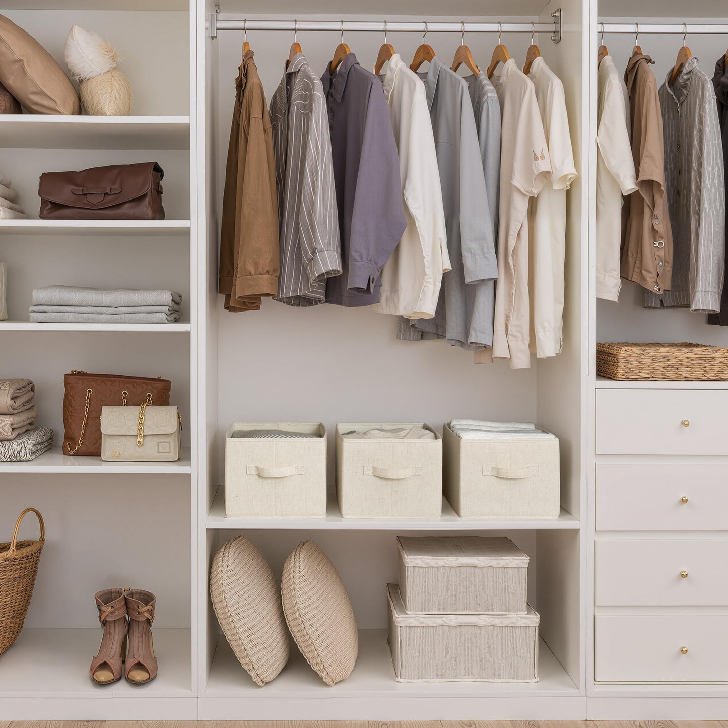 StorageWorks Storage Baskets for Shelves, Foldable Storage Boxes with Handles, Stackable Wardrobe Organiser Boxes