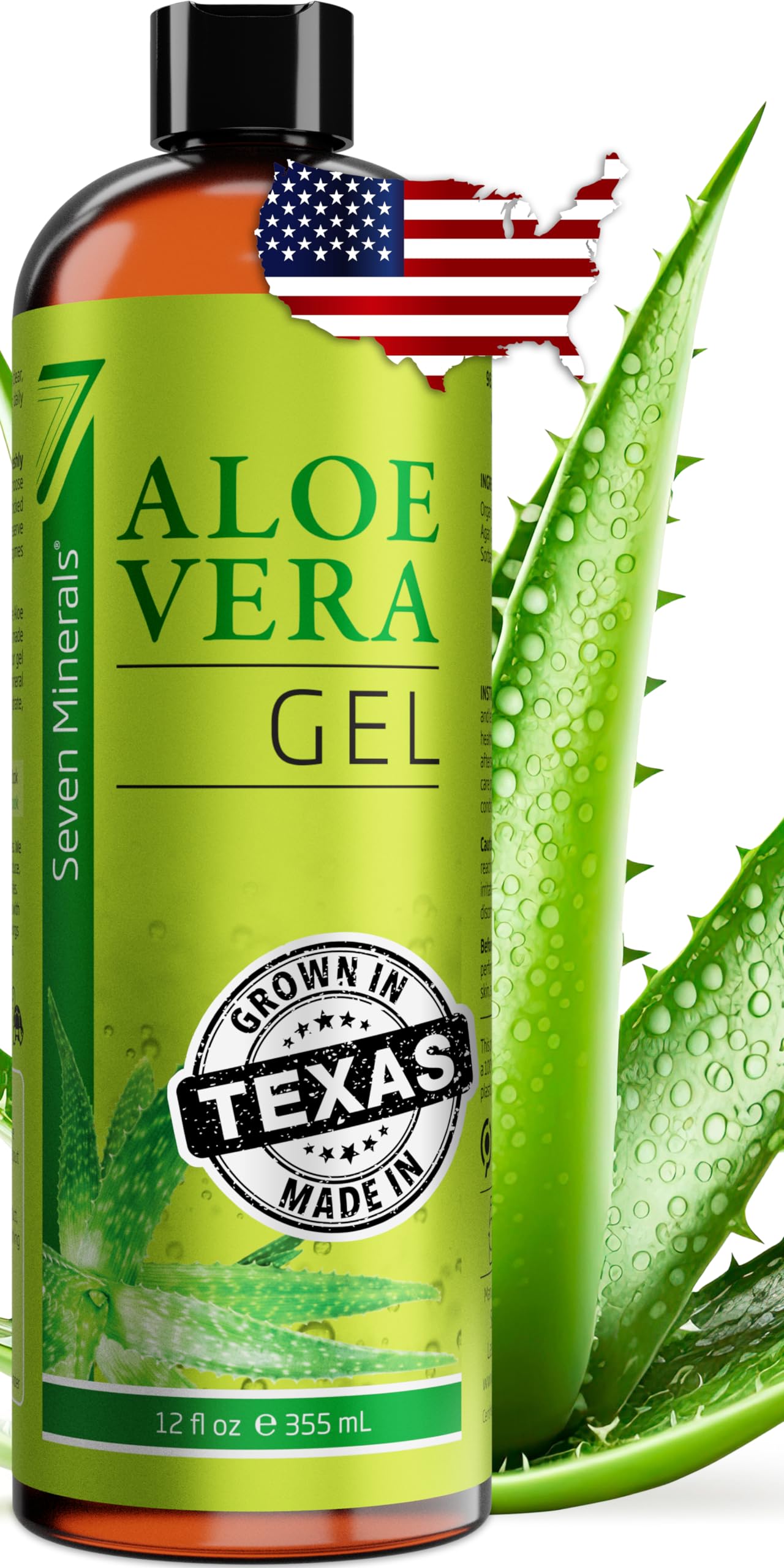 Seven Minerals Organic Aloe Vera Gel with 100% Pure Aloe from Freshly Cut Aloe - NO ACRYLATES & CROSSPOLYMERS, so it absorbs rapidly with No sticky
