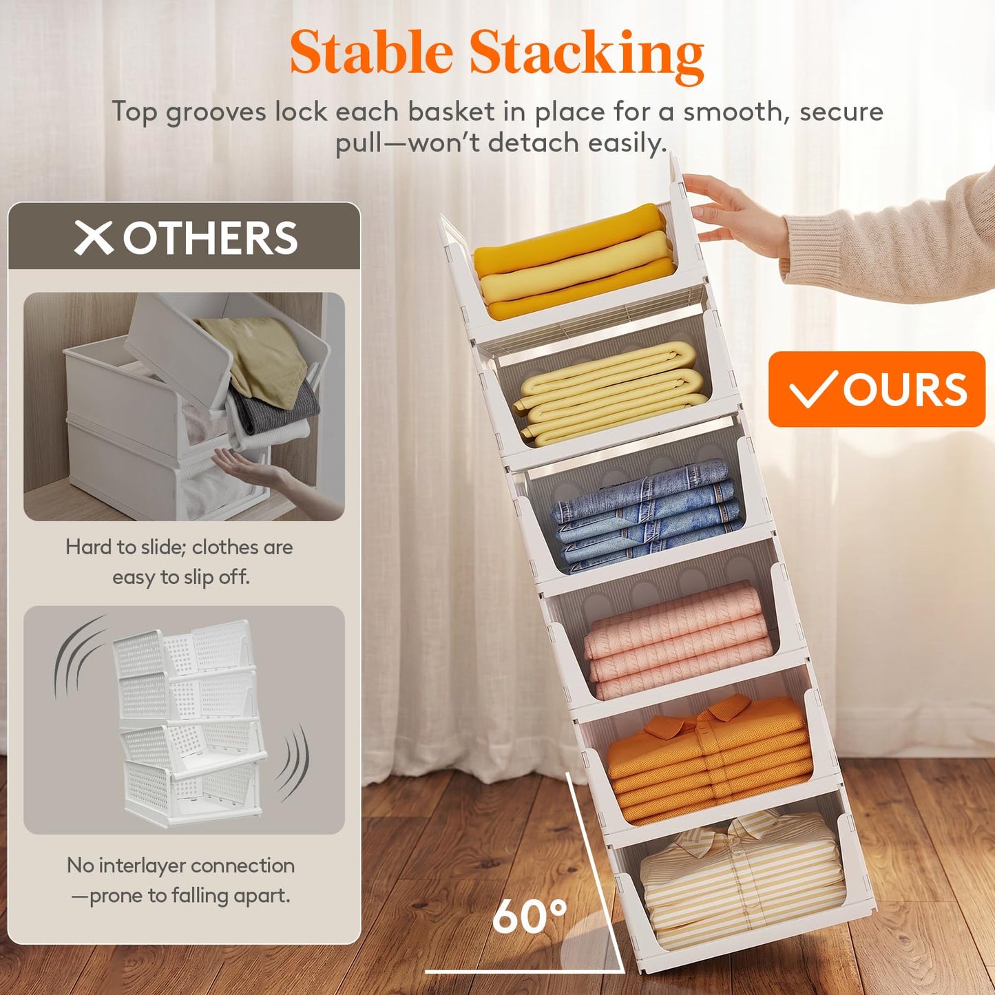 Lifewit 6 Pack Wardrobe Storage Organiser Stackable Hat Boxes 42 cm Depth