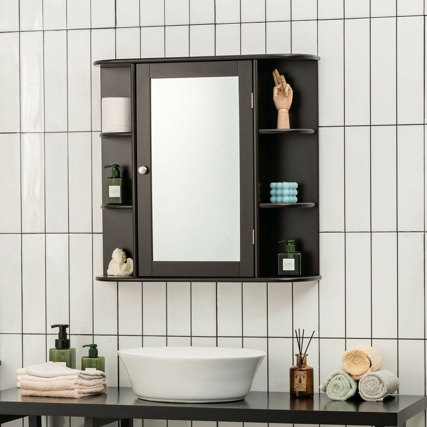 3-Tier Mirrored Wall Mounted Bathroom Cabinet-Grey