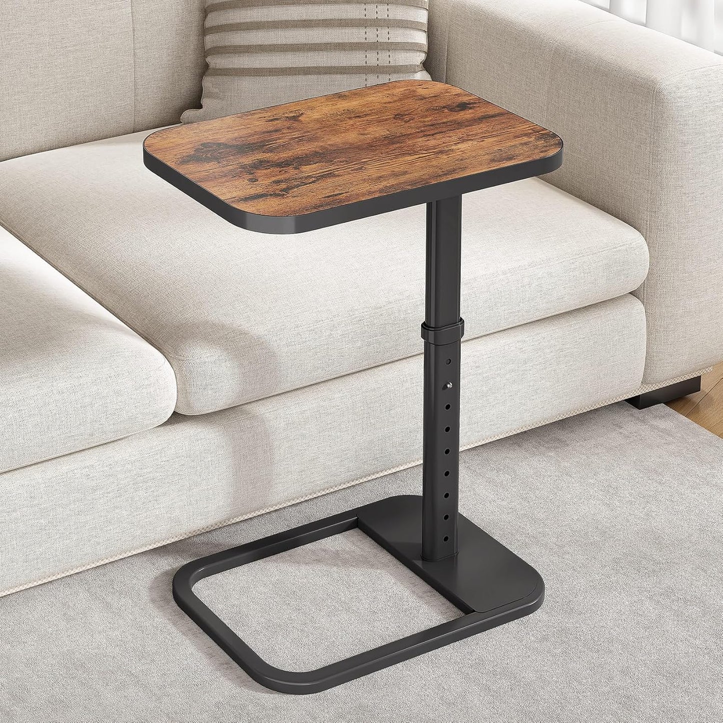 Kitstorack C-Shape Side Table with Adjustable Height & Flip Top, Rounded Corners Small Space End Table