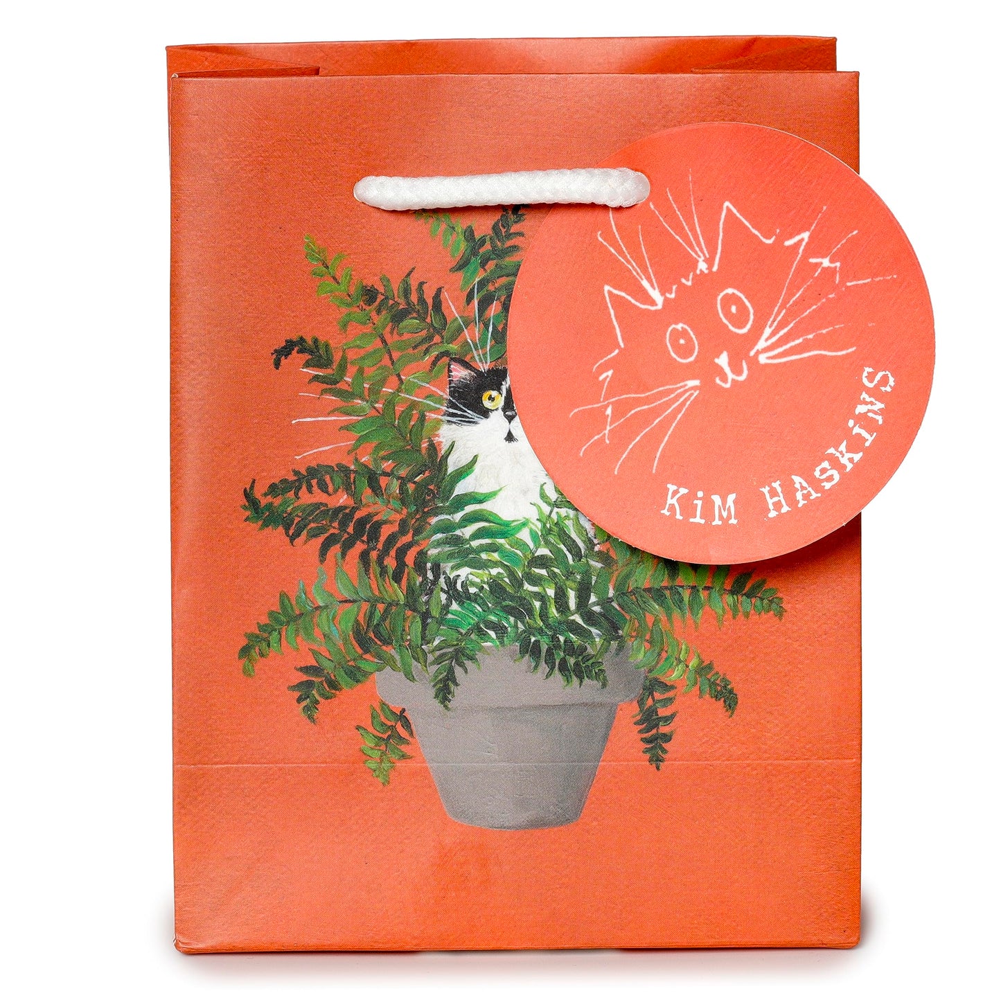 Puckator Kim Haskins Floral Cat in Fern Red Gift Bag - S - Birthday Gift Bag - Gift Bag For Presents - Present Bag For Females - Kids Birthday Presents - Present Bags For Gifts - Gift Box For Baby