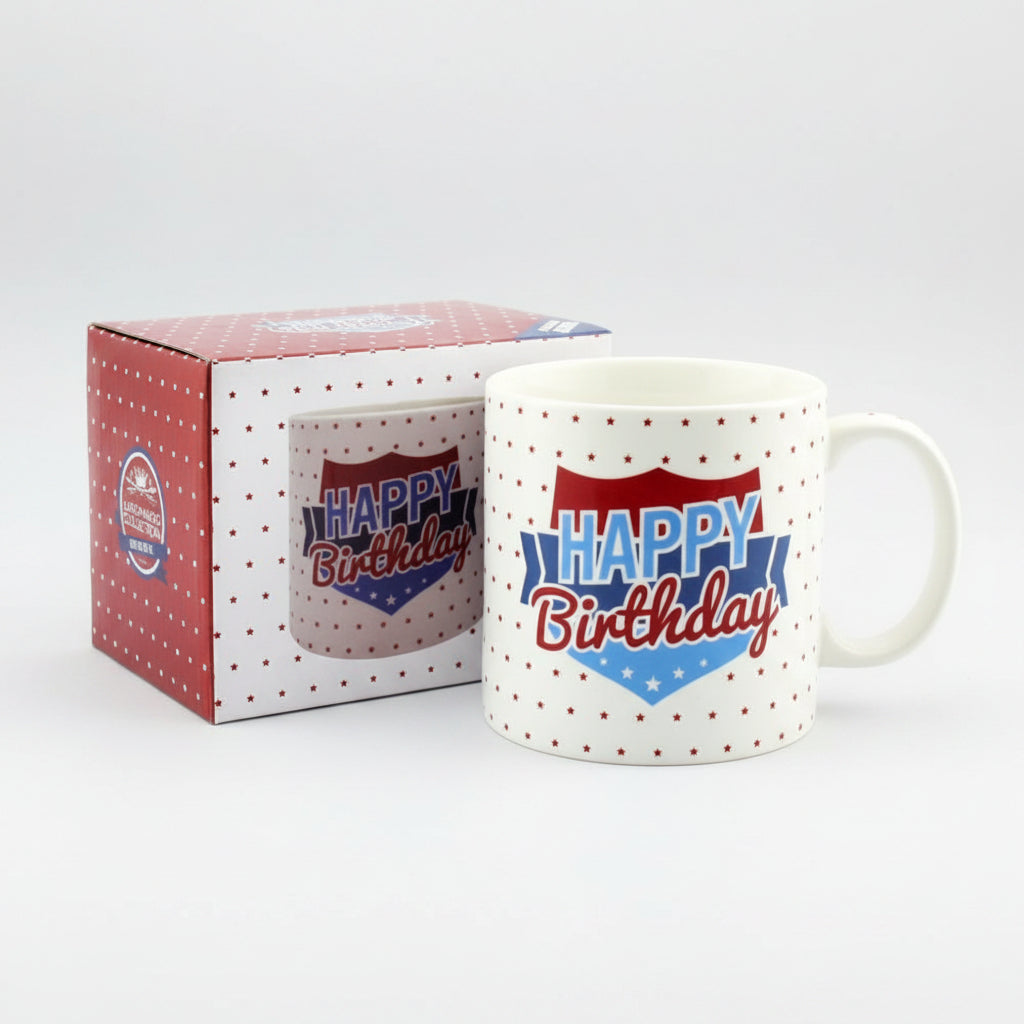"Happy Birthday" Jumbo Ceramic Mug in presentation box - Masculine / Male Artwork